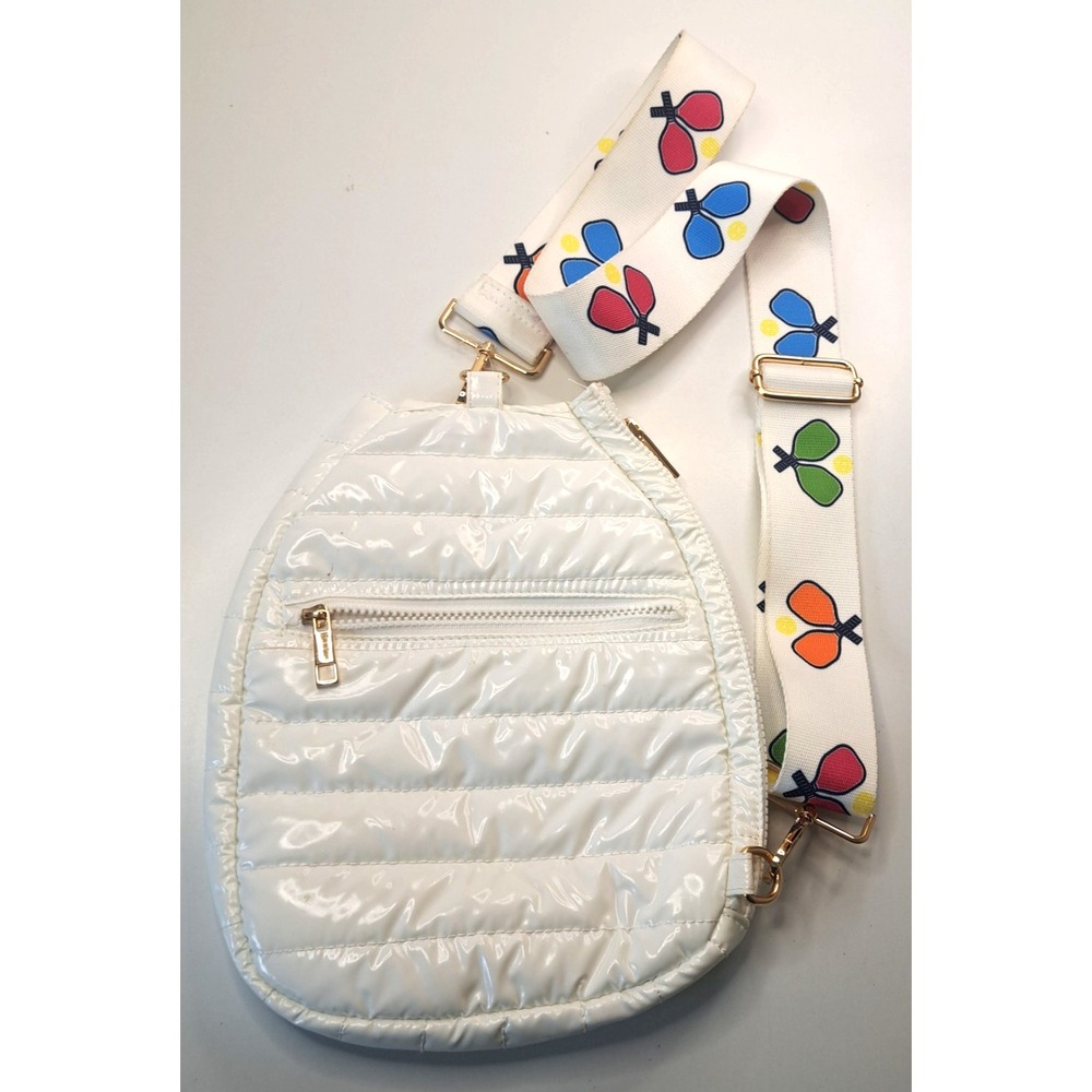 ah-dorned Pickleball Sling Bag Women Medium White Good Puffer Quilted Gold